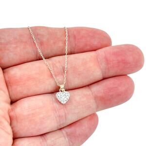 Estate Sterling Silver 925 Cubic Zirconia Pave Heart Pendant Necklace 16"-17"